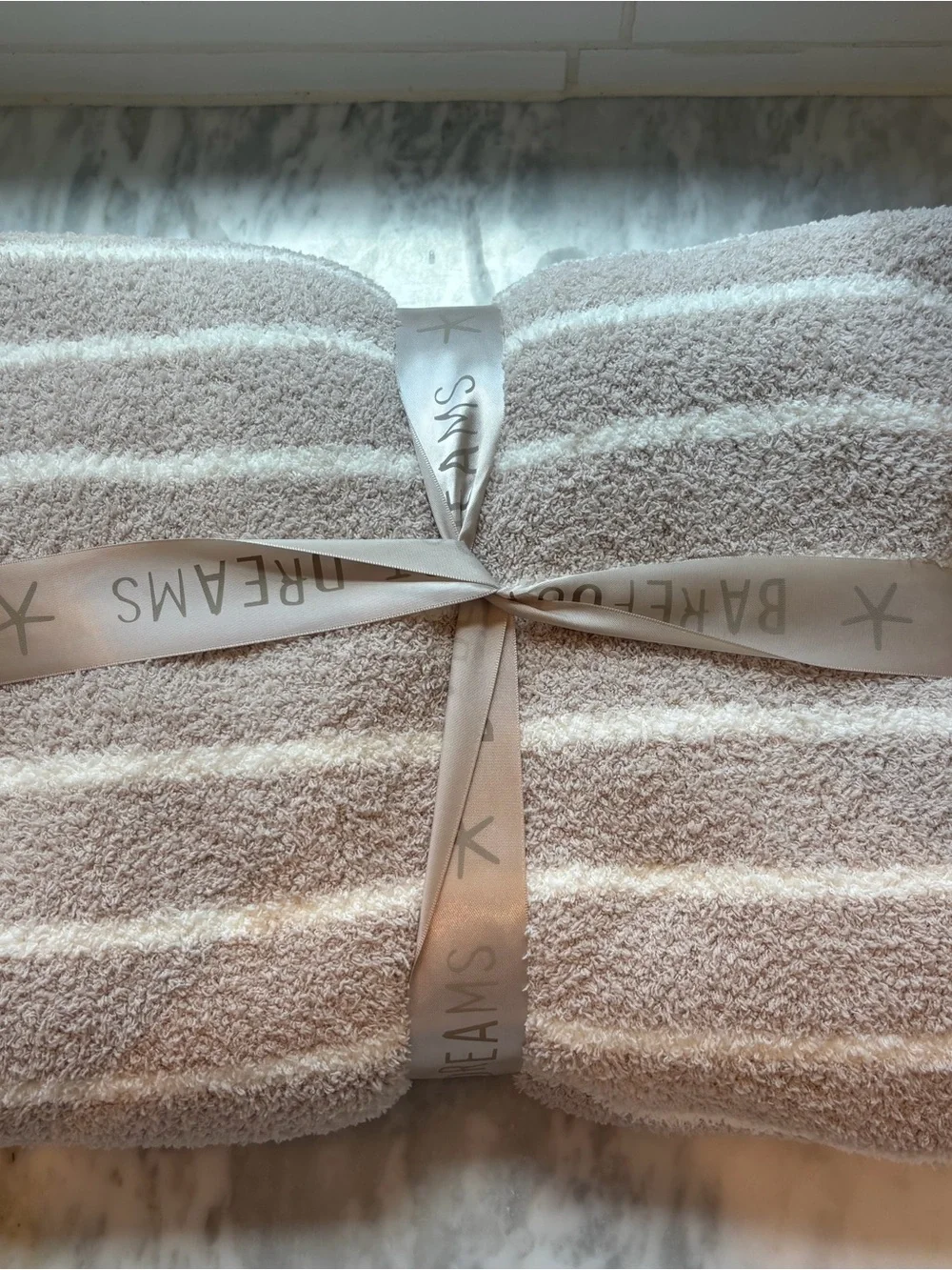 Barefoot Dreams CozyChic Plush Towel in Taupe & Cream